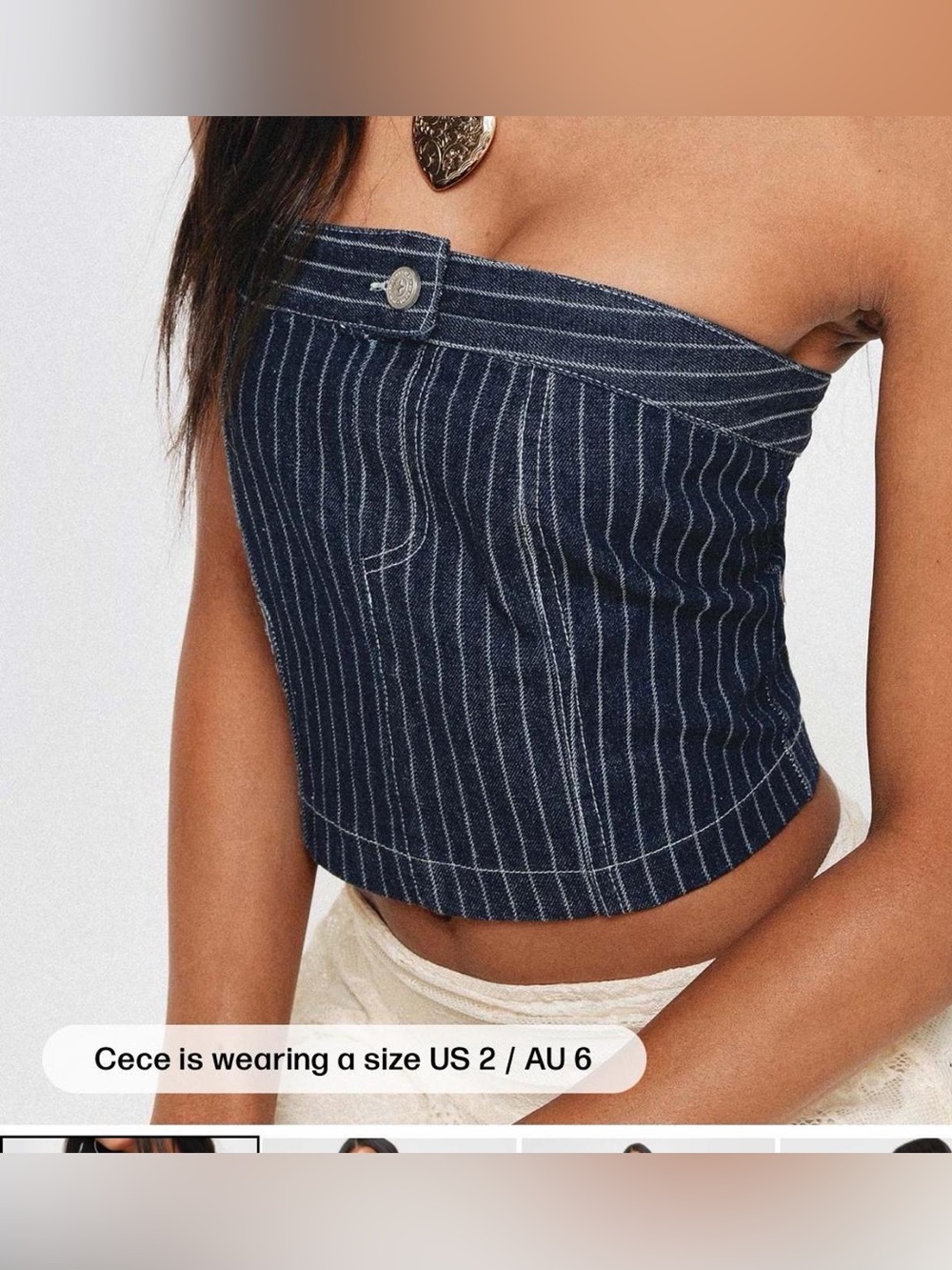 Princess Polly Striped Navy Denim Strapless Crop Top NWT size 2